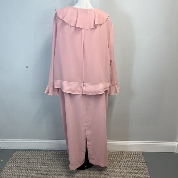 Jessica Howard 2pc Jacket Dress Plus sz 24W Pink Crepe Wedding Evening Cocktail - Picture 8 of 12